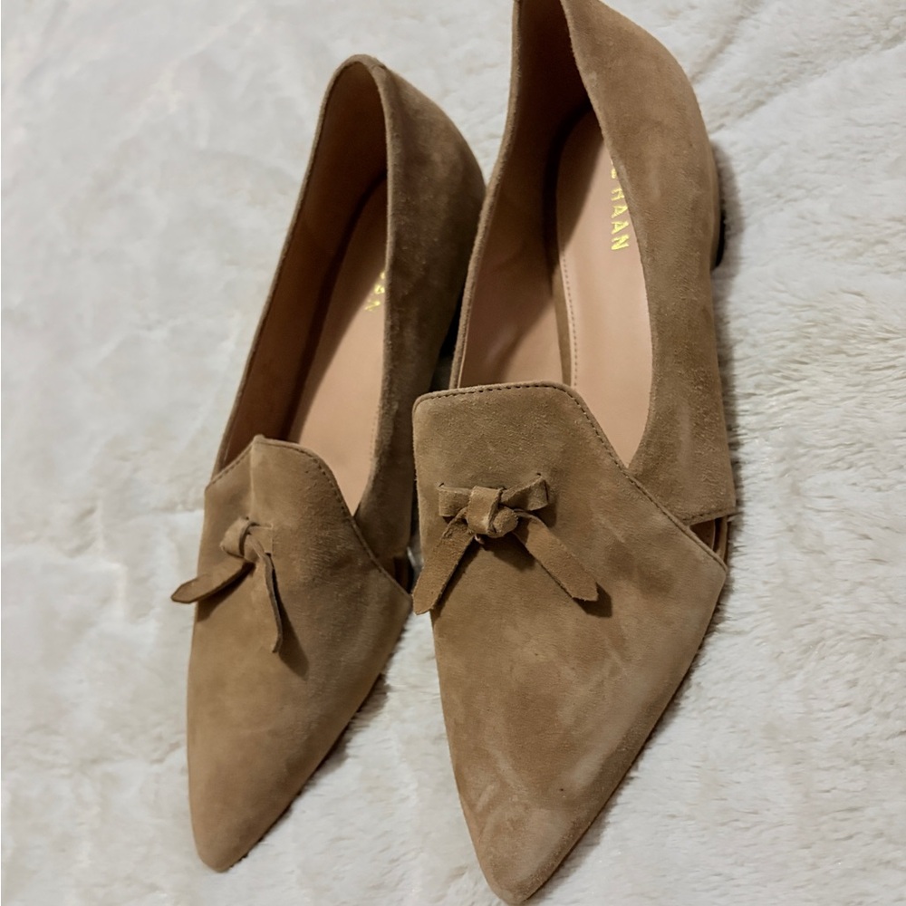 Cole Haan Tan Suede Pointed-Toe Loafers